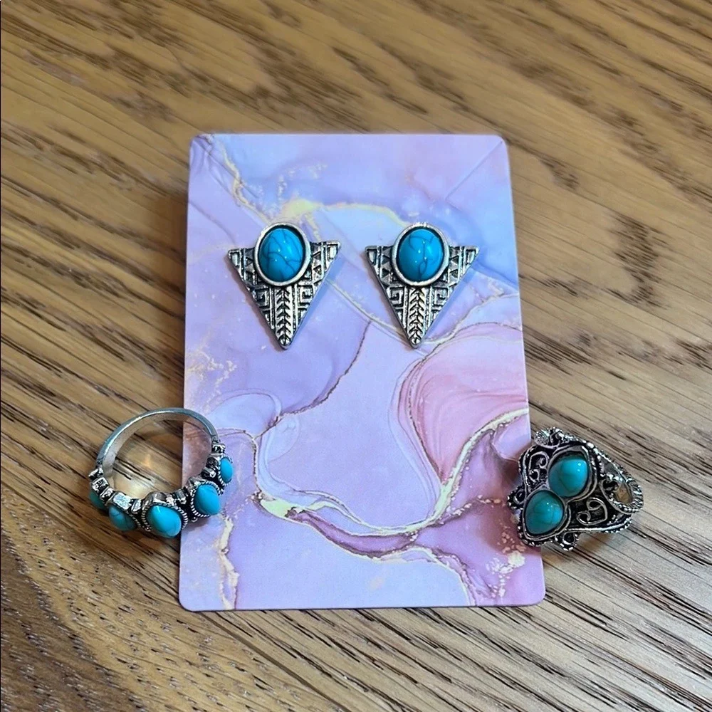 Blue and Silver Ring and earring set